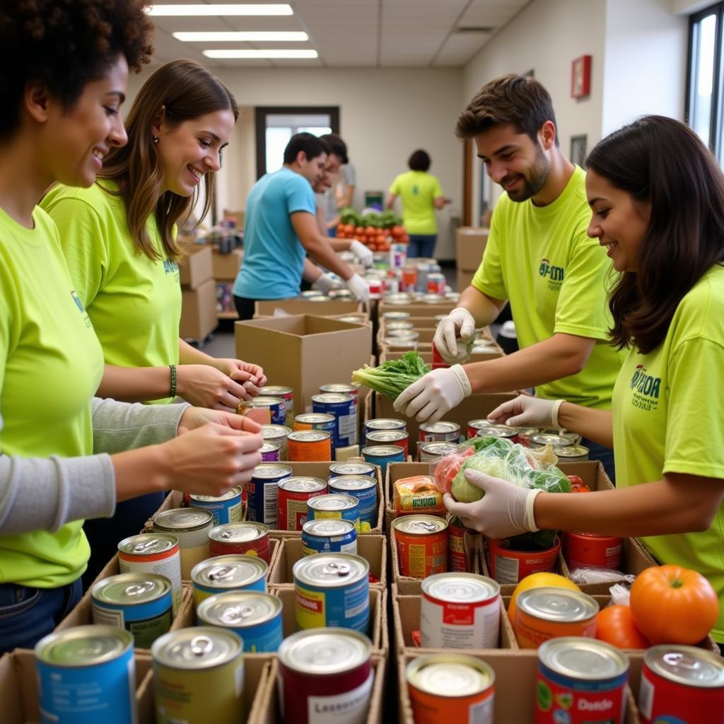 Volunteers sorting food donations at a Bristol food pantry