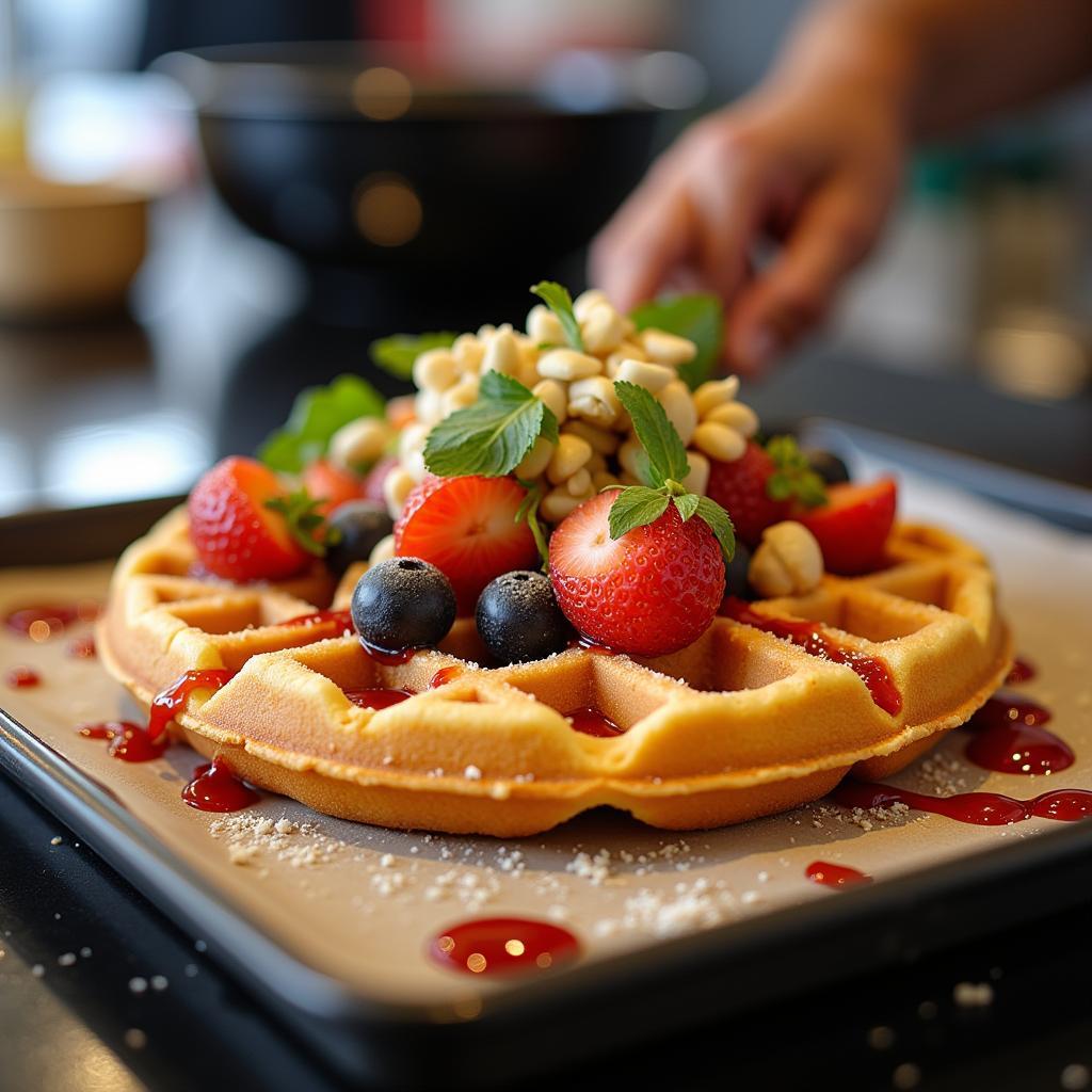 Waffle truck with unique and innovative toppings