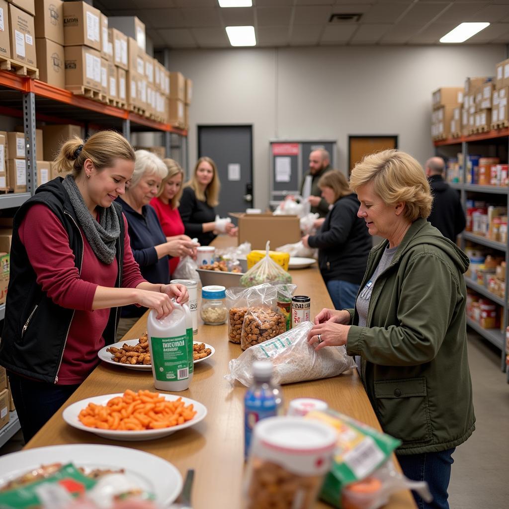 Volunteers at a Waterville Maine food pantry sorting and distributing food.