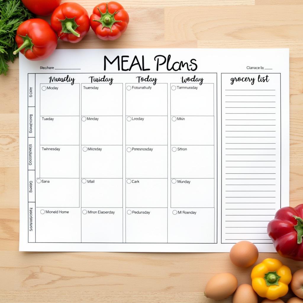 Weekly Meal Planning Calendar and Grocery List