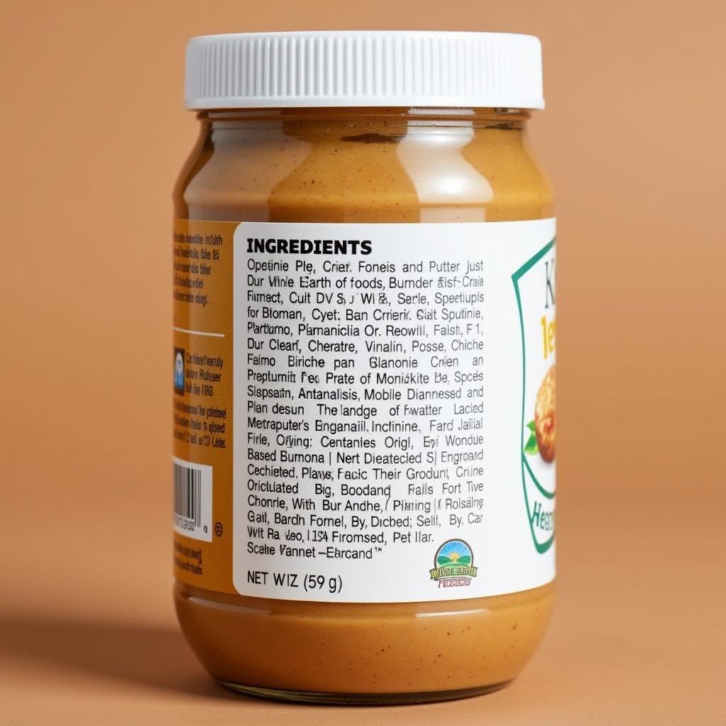 Close-up of the ingredients list on a jar of Whole Earth Foods peanut butter.