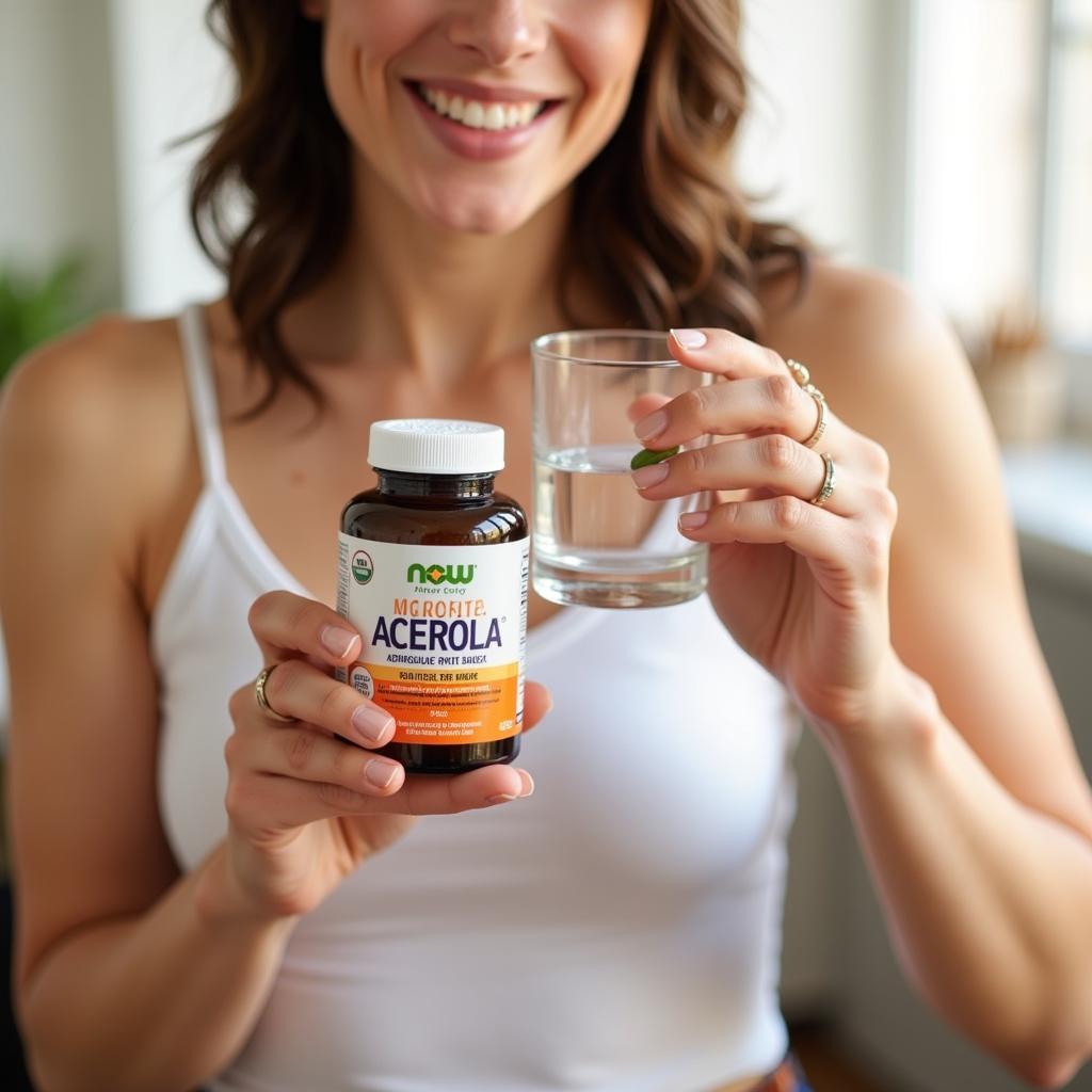 Woman Taking Acerola Now Foods Supplement